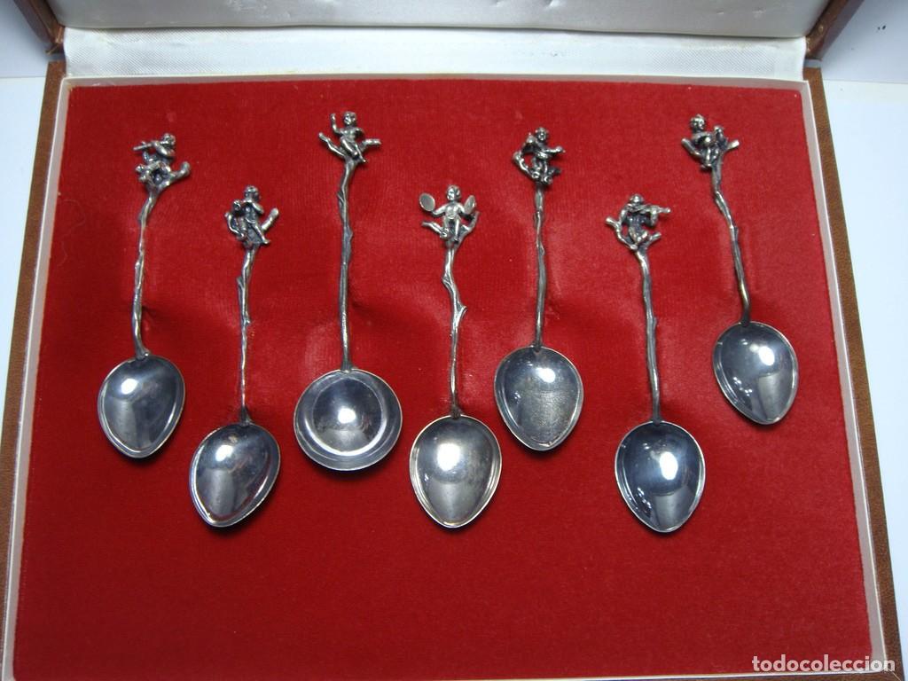 Antiquit&eacute;s: Colecci&oacute;n cucharillas antiguas &bull; &Aacute;ngeles m&uacute;sicos &bull; Plata &bull; Estuche original &bull; ca. 1950&ndash;1970