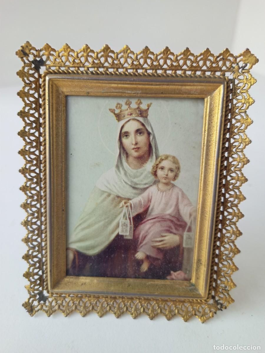 Antig&uuml;edades: Virgen del Carmen con marco met&aacute;lico - Foto 1