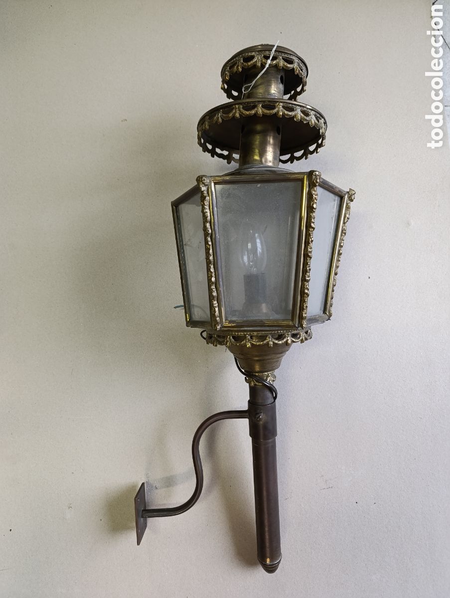 Antig&uuml;edades: FAROL DE CARRUAJE EN BRONCE Y CRISTAL. - Foto 8
