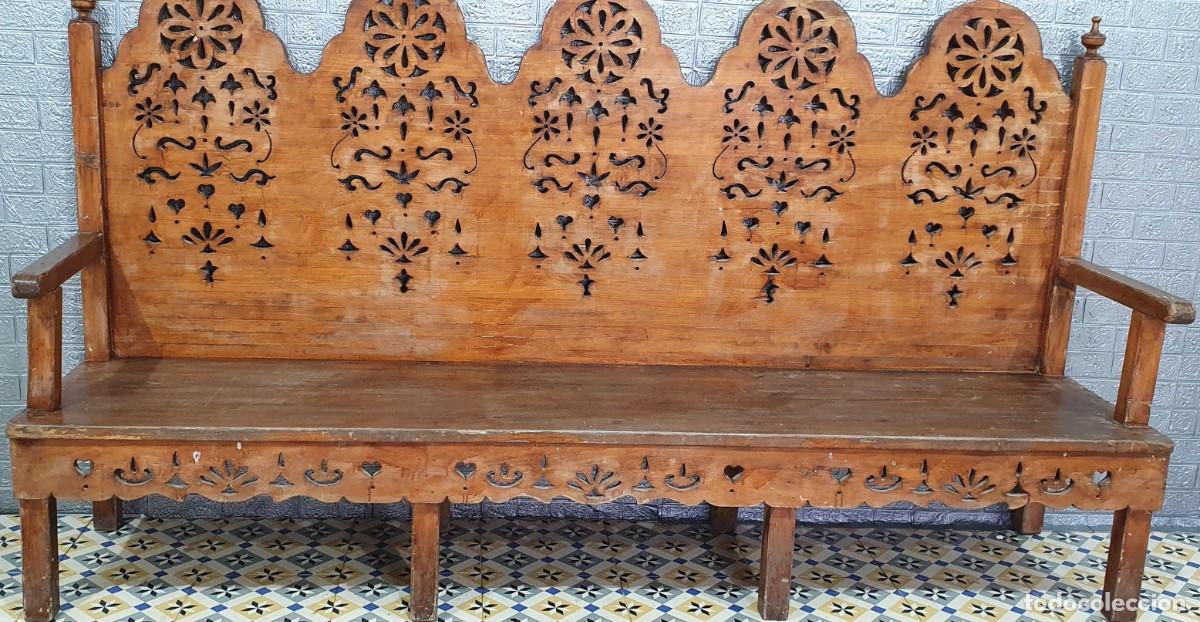 Antig&uuml;edades: Esca&ntilde;o banca de madera - Foto 7