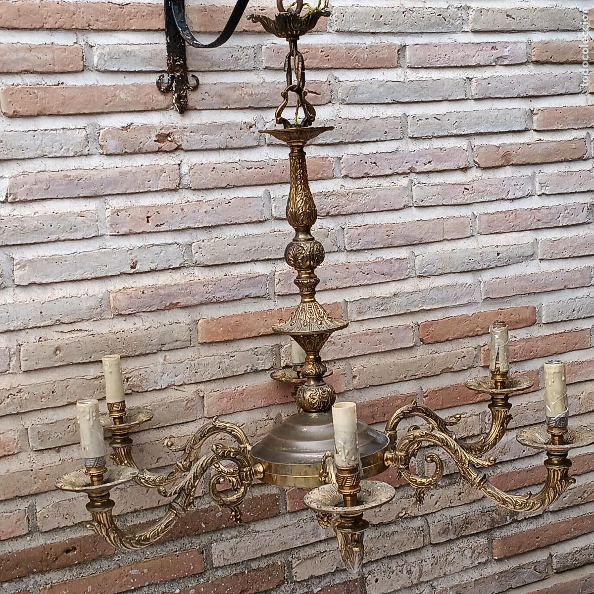 Antig&uuml;edades: LAMPARA EN BRONCE DE 6 BRAZOS. - Foto 4