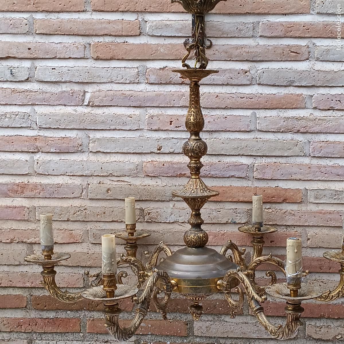 Antig&uuml;edades: LAMPARA EN BRONCE DE 6 BRAZOS. - Foto 5