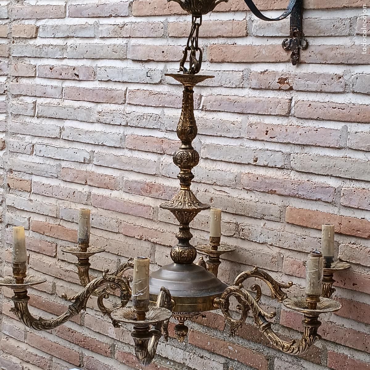 Antig&uuml;edades: LAMPARA EN BRONCE DE 6 BRAZOS. - Foto 6