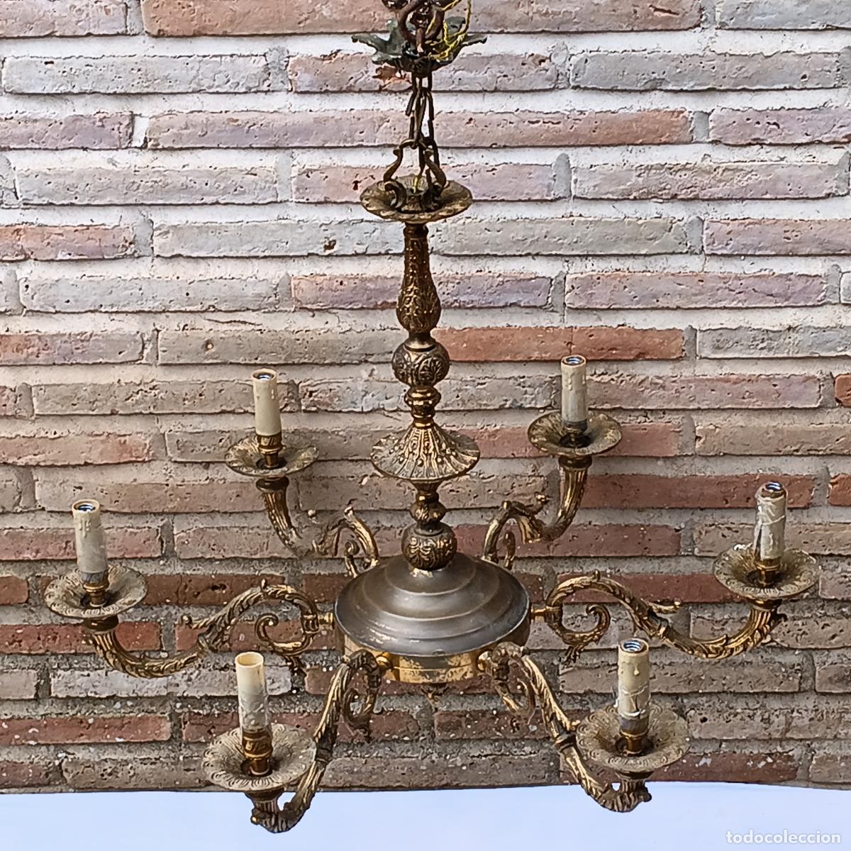 Antig&uuml;edades: LAMPARA EN BRONCE DE 6 BRAZOS. - Foto 7