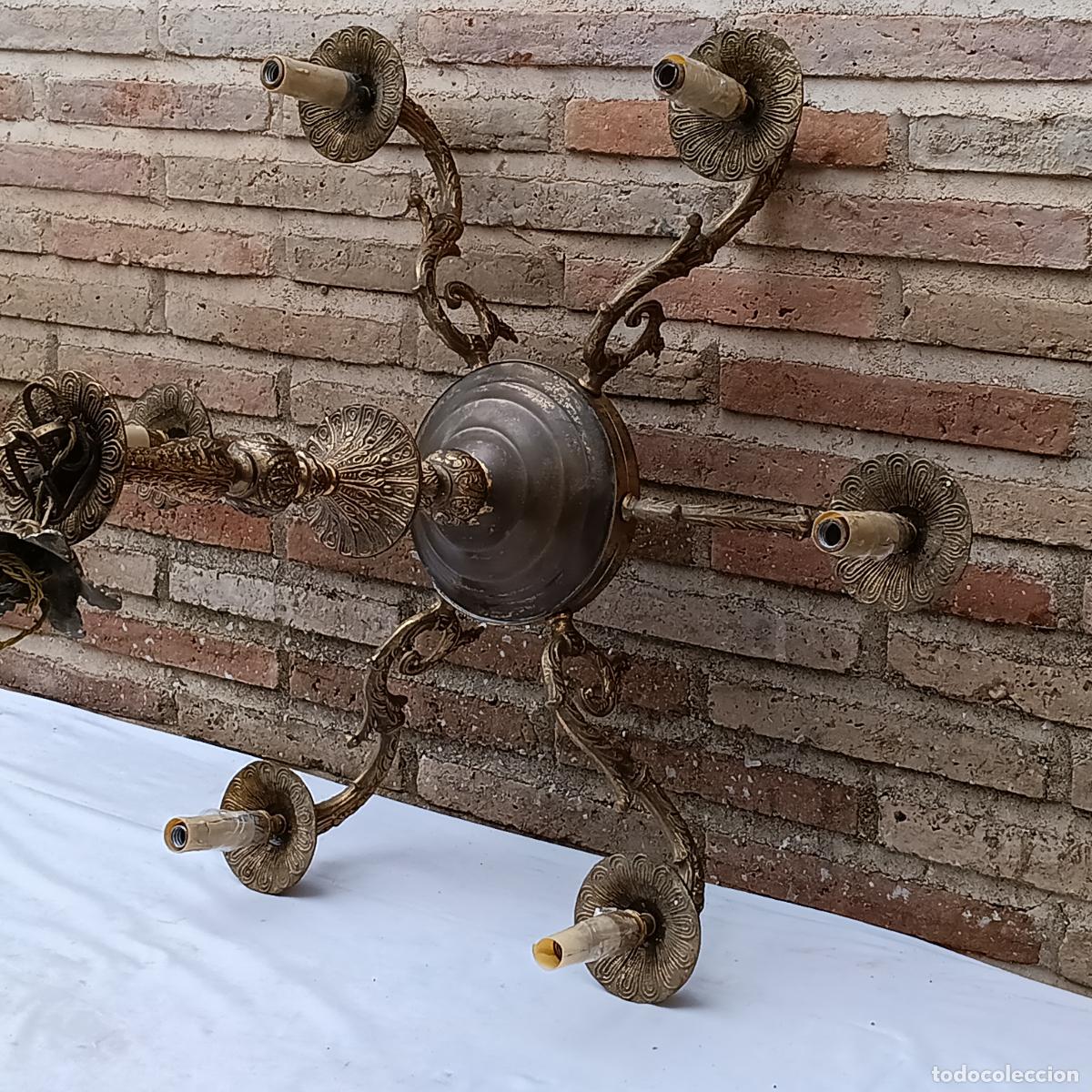 Antig&uuml;edades: LAMPARA EN BRONCE DE 6 BRAZOS. - Foto 9