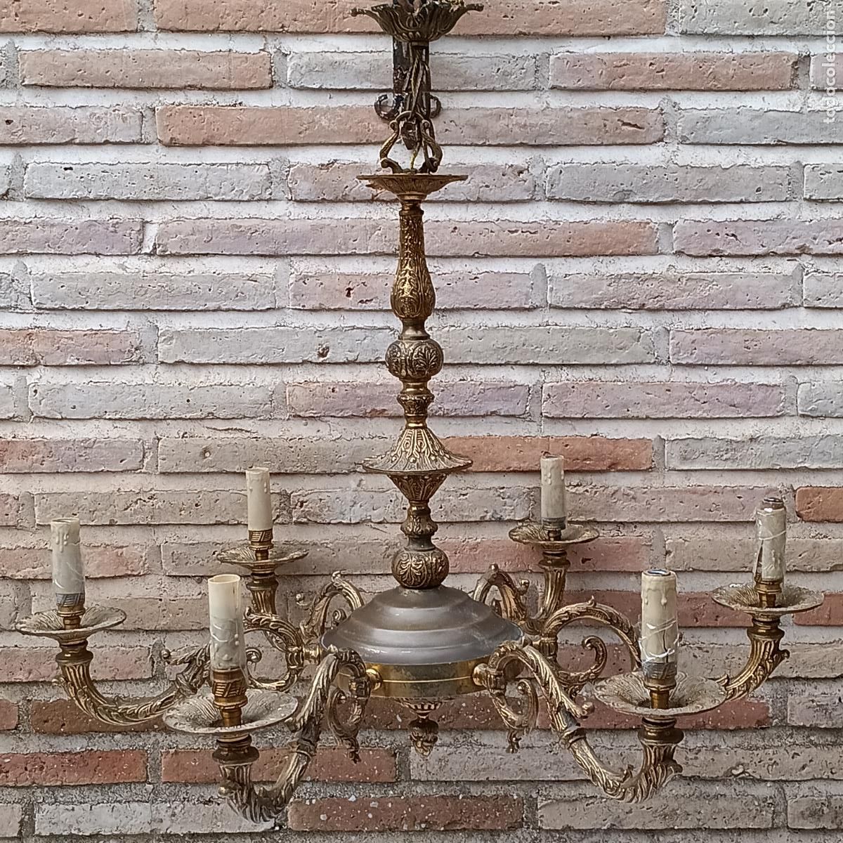 Antig&uuml;edades: LAMPARA EN BRONCE DE 6 BRAZOS. - Foto 1