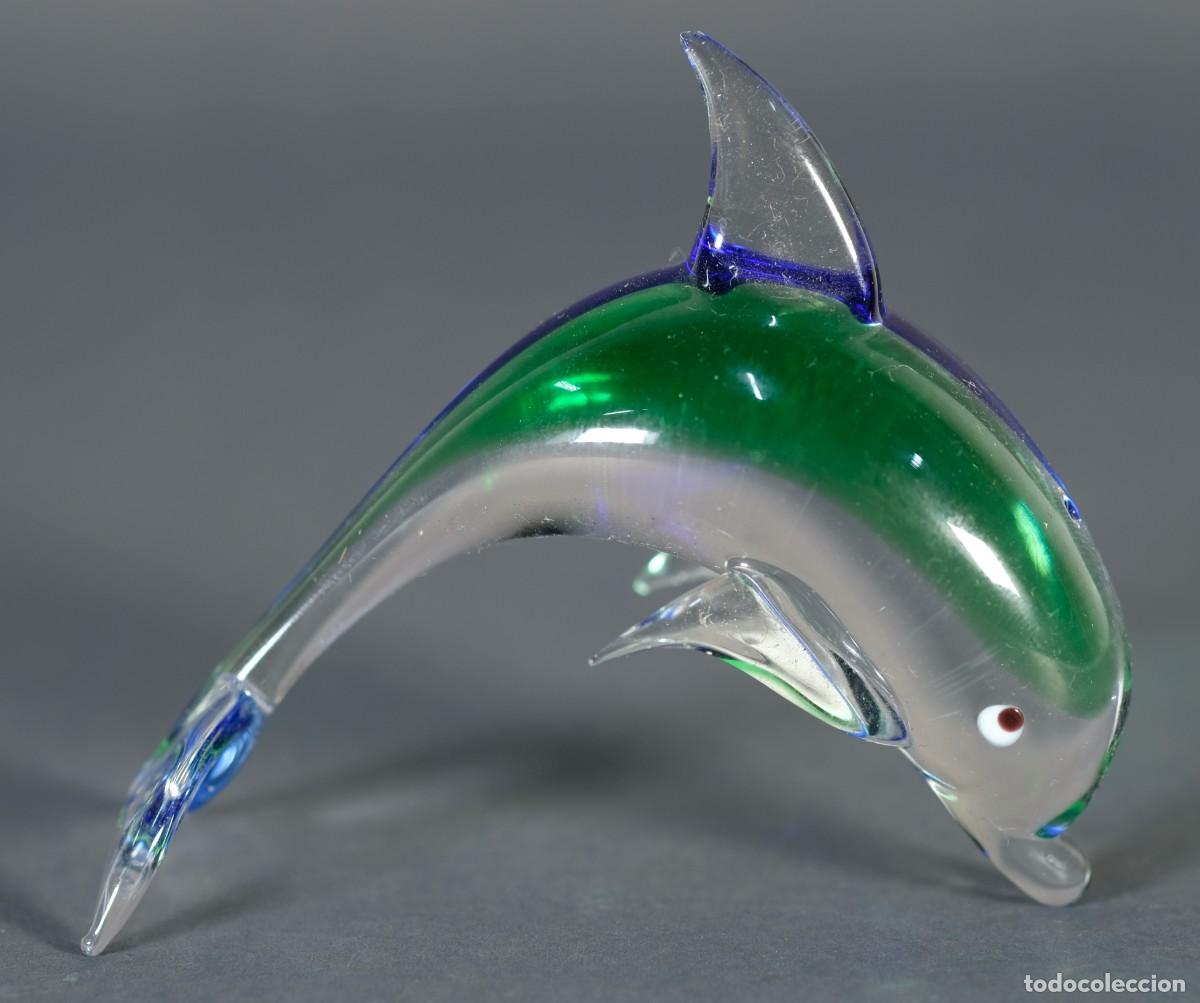 Antig&uuml;edades: Figura de delf&iacute;n en cristal de Murano - Foto 1