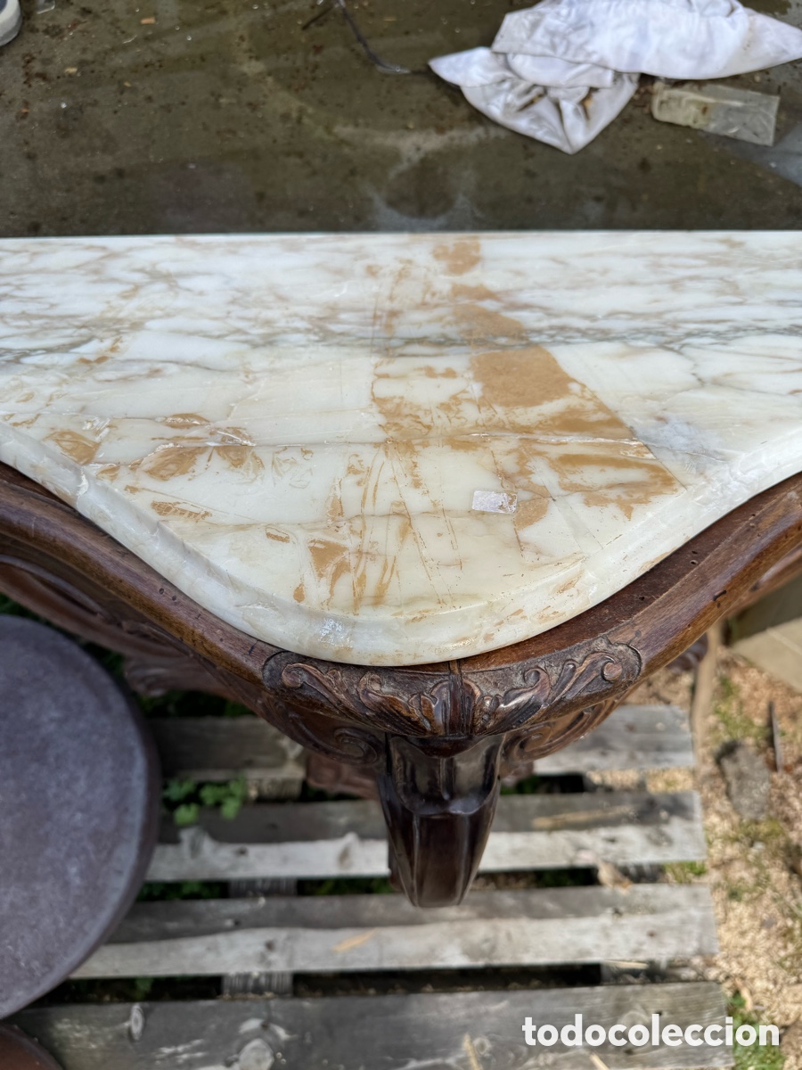 Antig&uuml;edades: Consola en madera con tapa de m&aacute;rmol - Foto 7