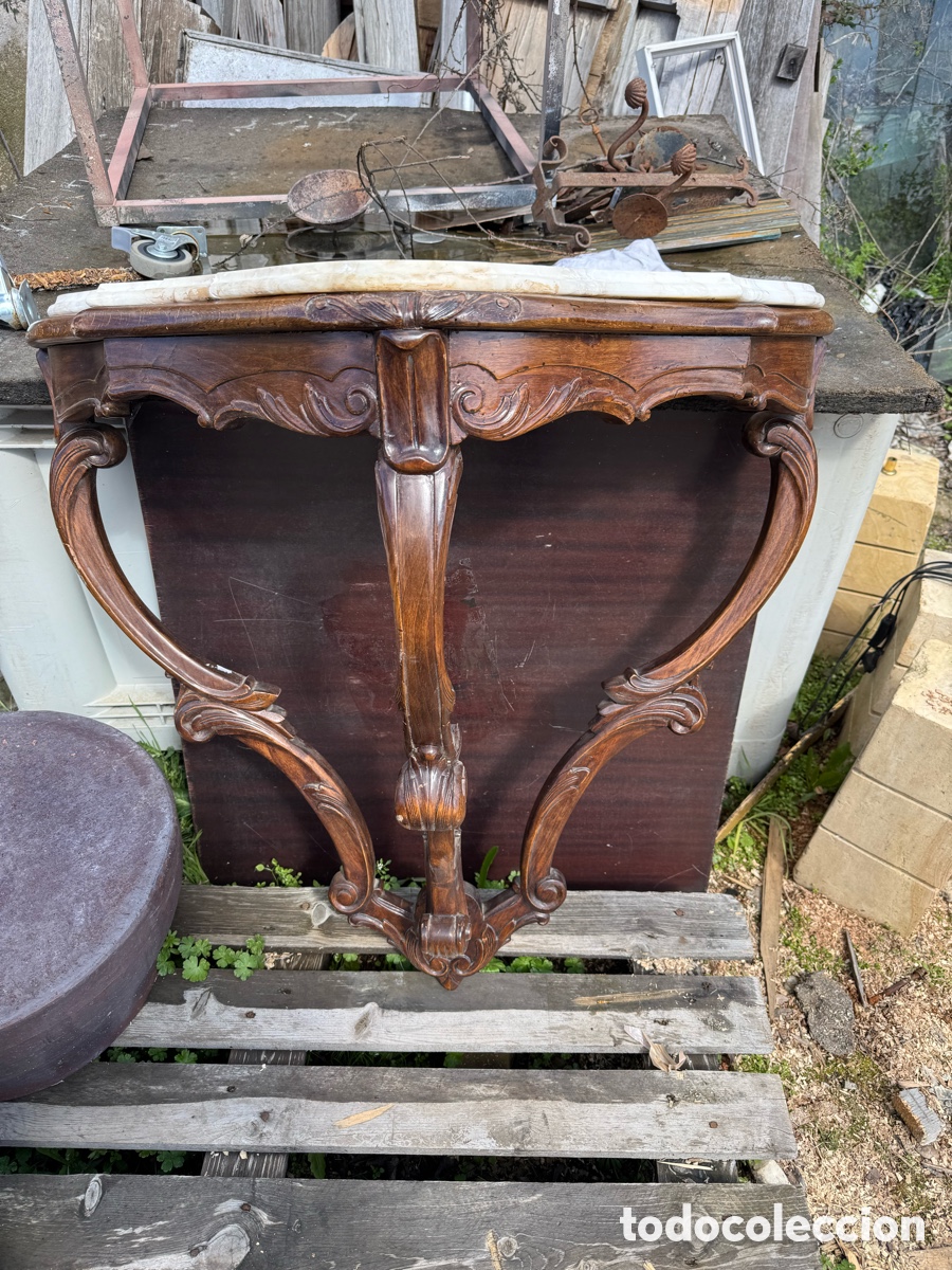 Antig&uuml;edades: Consola en madera con tapa de m&aacute;rmol - Foto 1