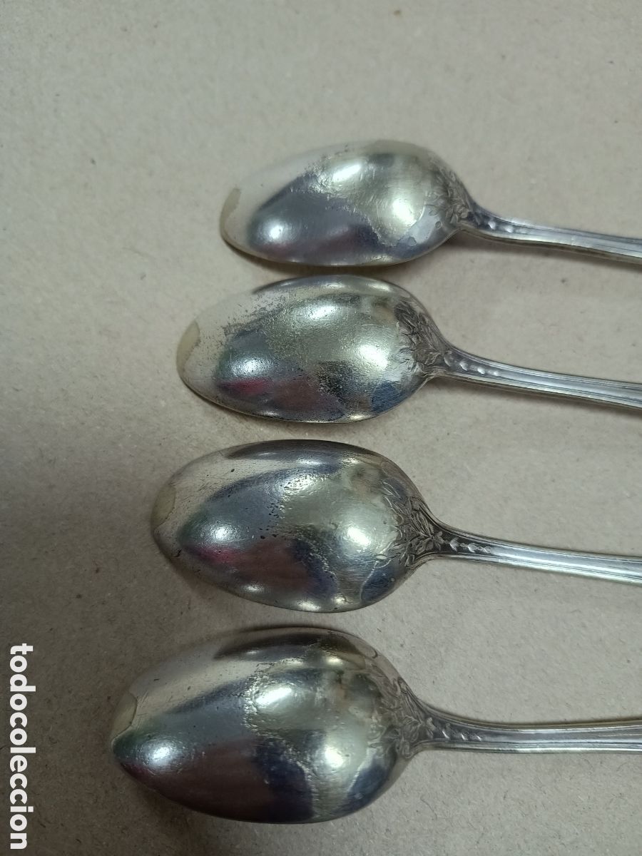 Antig&uuml;edades: 4 CUCHARILLAS PLATEADAS - CON SELLOS - Foto 4