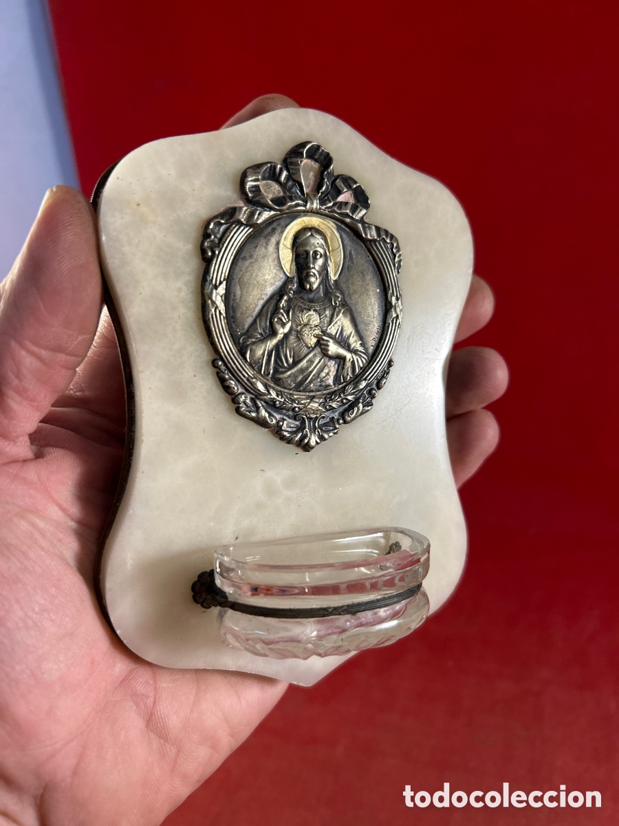 Antig&uuml;edades: ANTIGUA BENDITERA BRONCE M&Aacute;RMOL CRISTAL - Foto 2