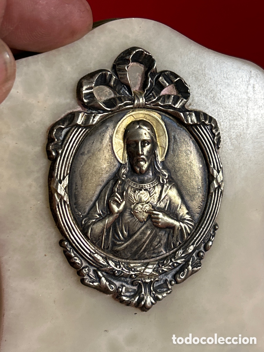Antig&uuml;edades: ANTIGUA BENDITERA BRONCE M&Aacute;RMOL CRISTAL - Foto 5