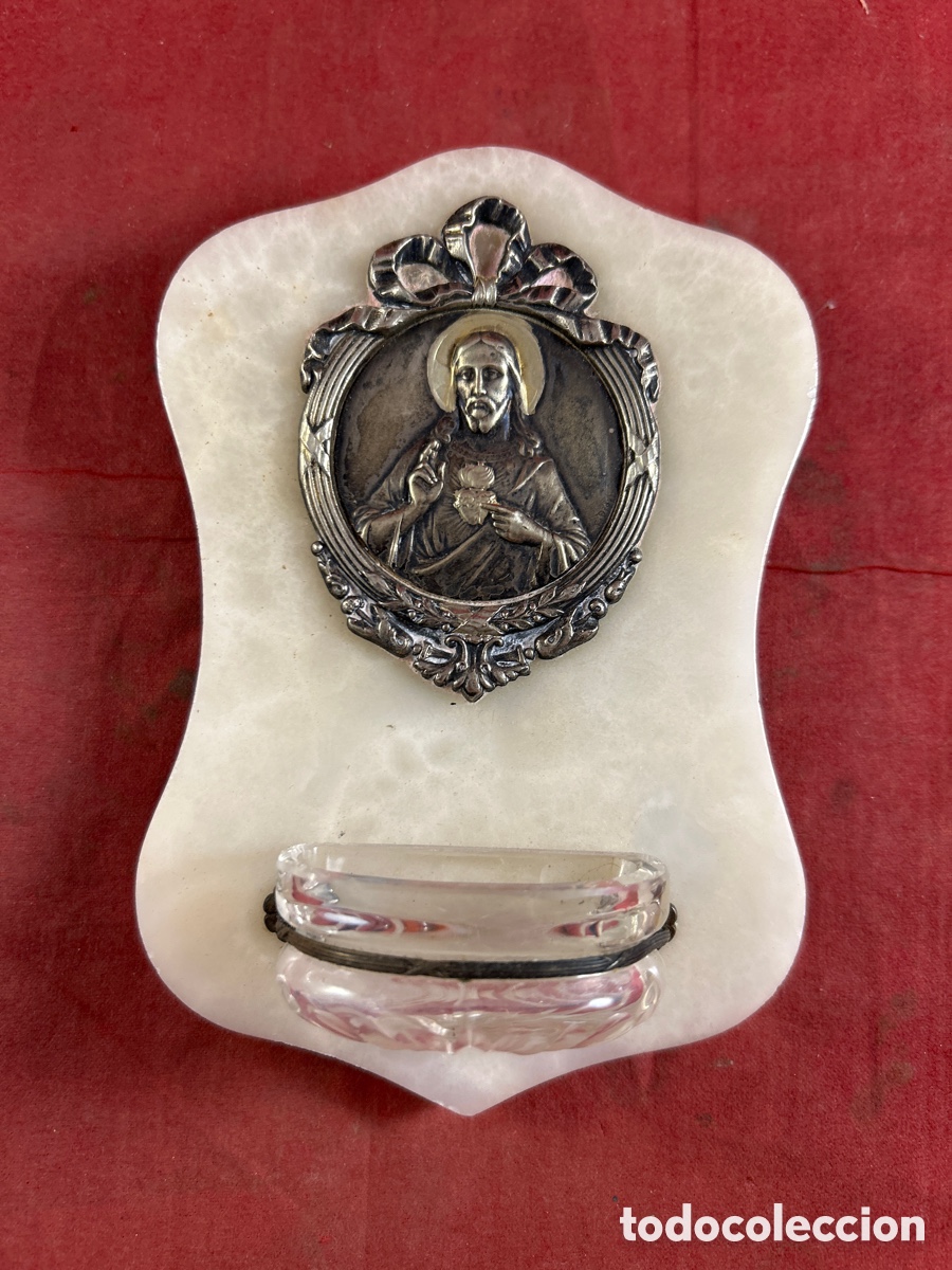 Antig&uuml;edades: ANTIGUA BENDITERA BRONCE M&Aacute;RMOL CRISTAL - Foto 1