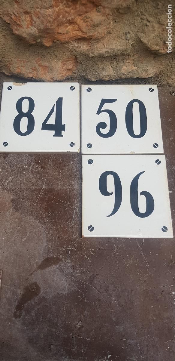 Antig&uuml;edades: 3 NUMEROS DE CASA AZULEJO 15X15CM - Foto 1