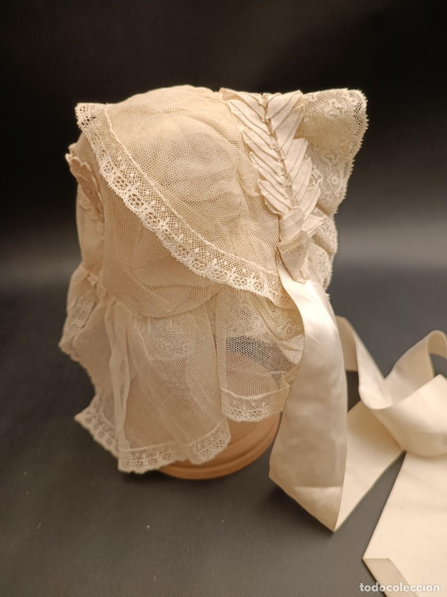 Antig&uuml;edades: ANTIGUO GORRO DE MU&Ntilde;ECA-NI&Ntilde;A EN TUL Y ENCAJE - Foto 4