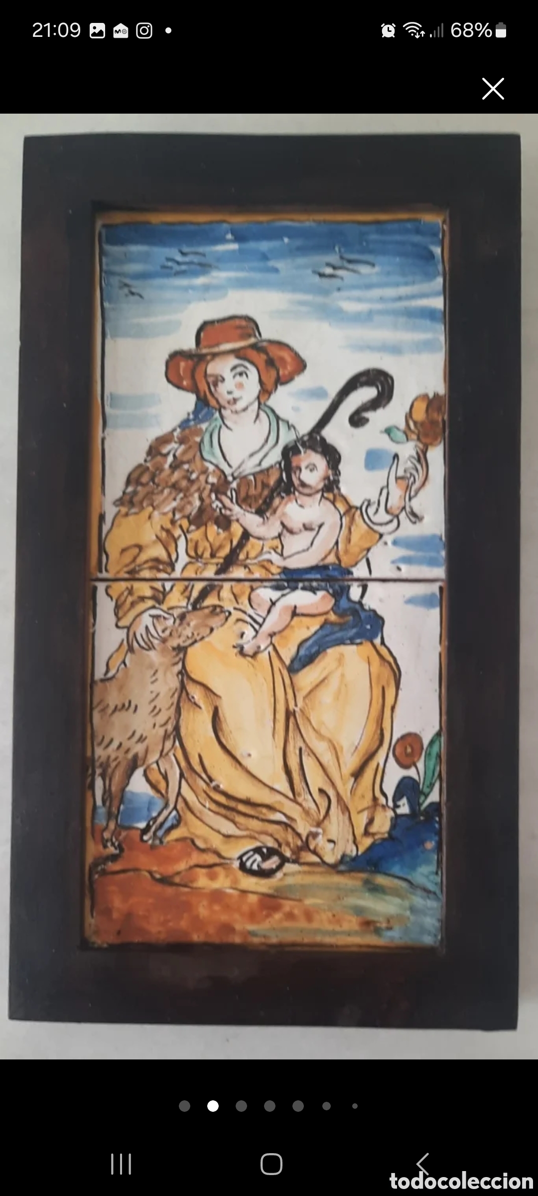 Antig&uuml;edades: Panel de 2 antiguos azulejos de cer&aacute;mica. - Foto 2