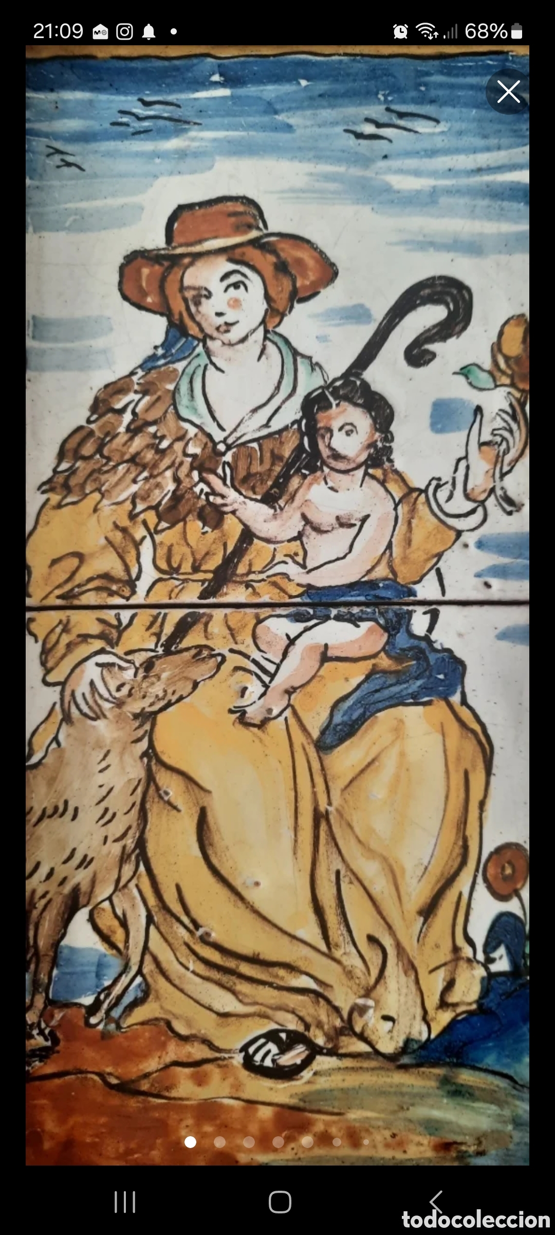 Antig&uuml;edades: Panel de 2 antiguos azulejos de cer&aacute;mica. - Foto 1