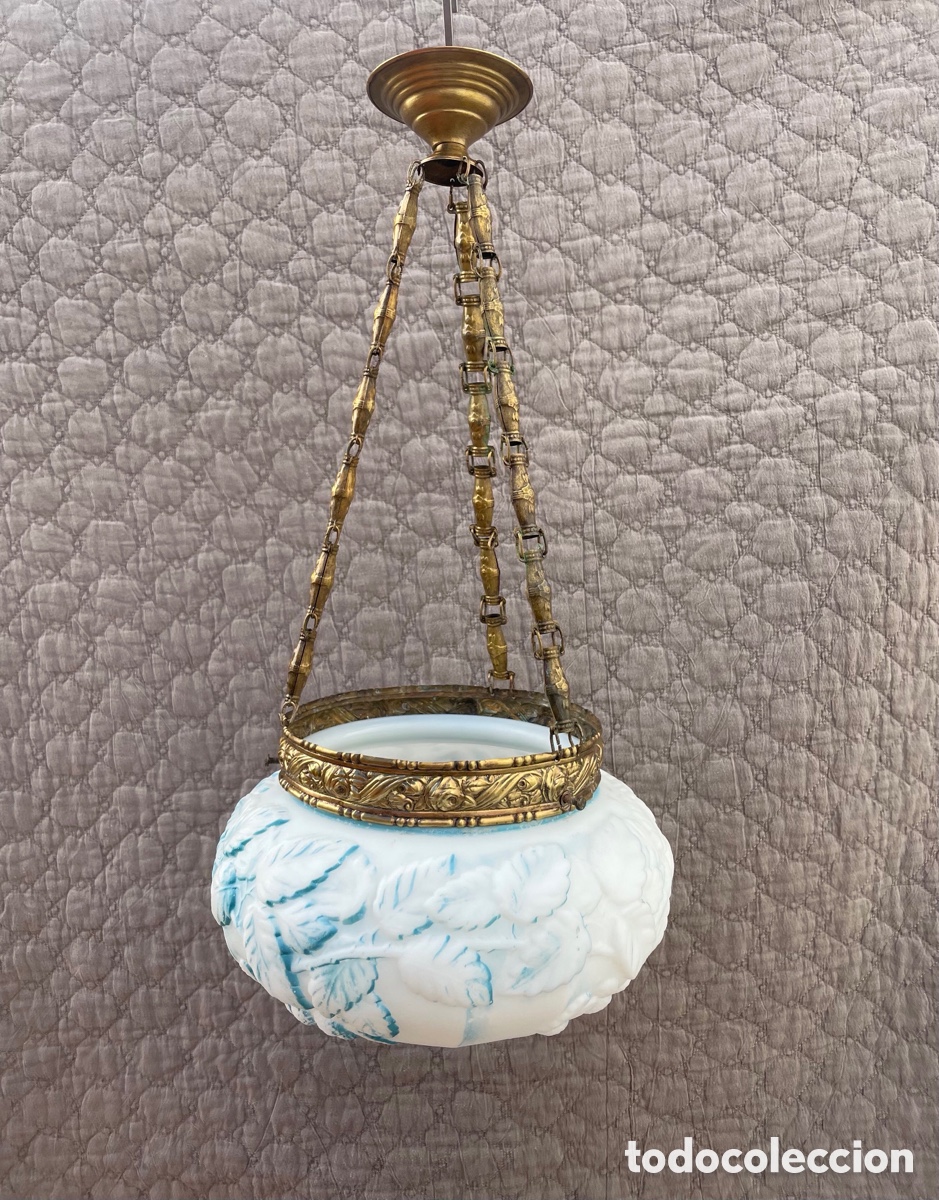 Antig&uuml;edades: L&Aacute;MPARA DEC&Oacute; OPALINA BITONAL Y RELIEVE. - Foto 1