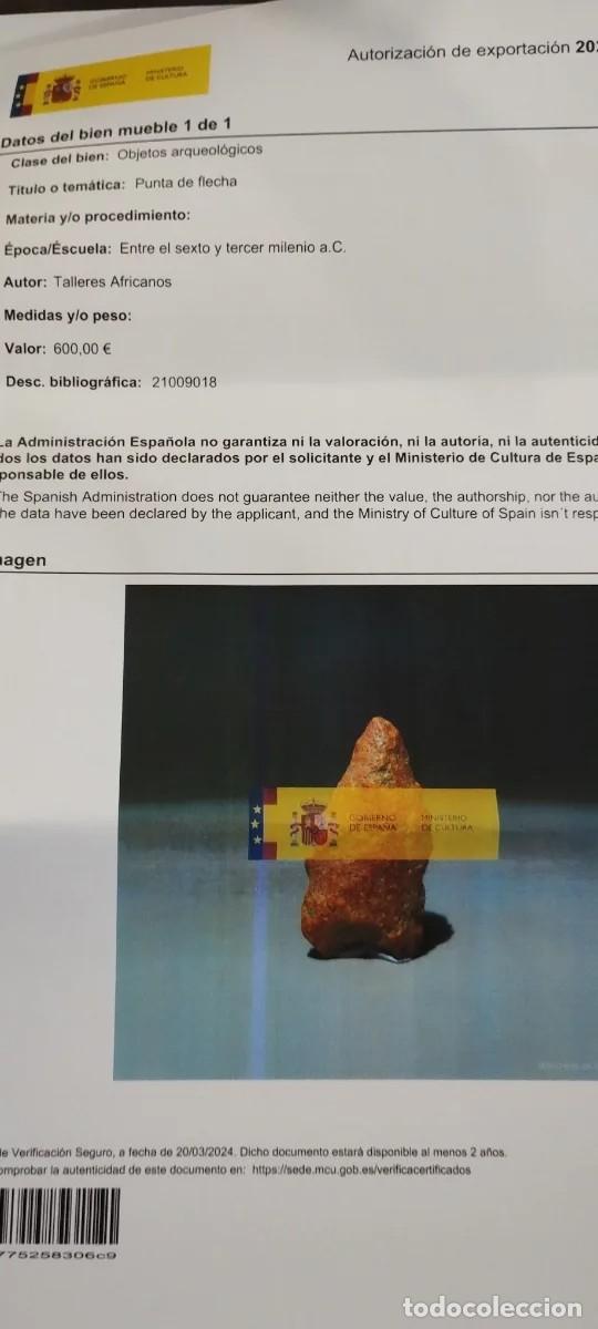Antig&uuml;edades: Punta Flecha Neol&iacute;tico Certificada(COA) - Foto 5