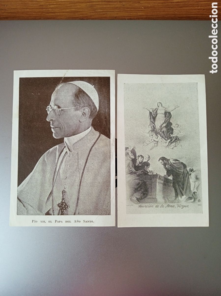 Antig&uuml;edades: Dos estampas religiosas Papa Pio XII - Foto 1