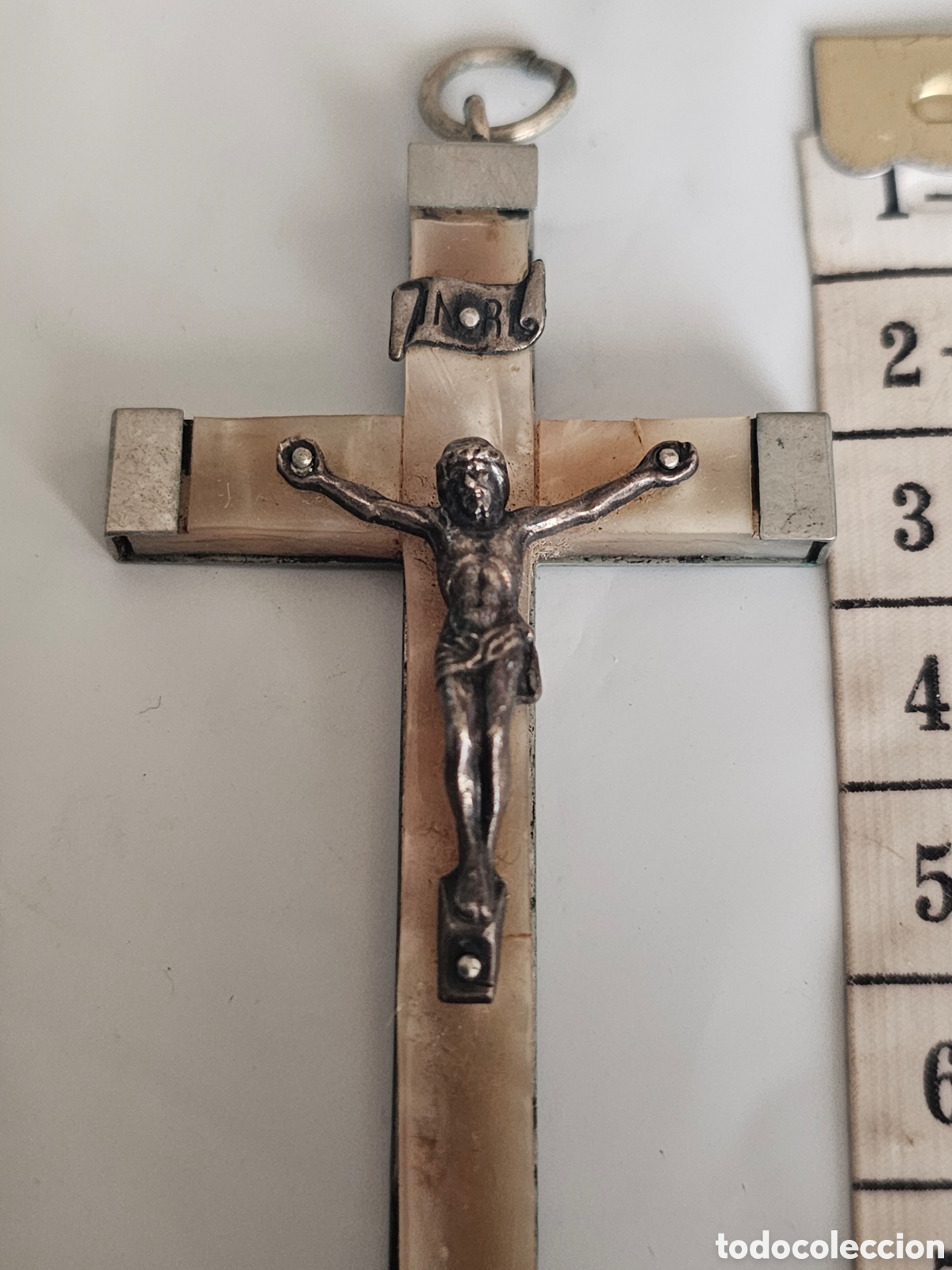 Antig&uuml;edades: CRUZ ANTIGUA EN NACAR 7CM - Foto 2