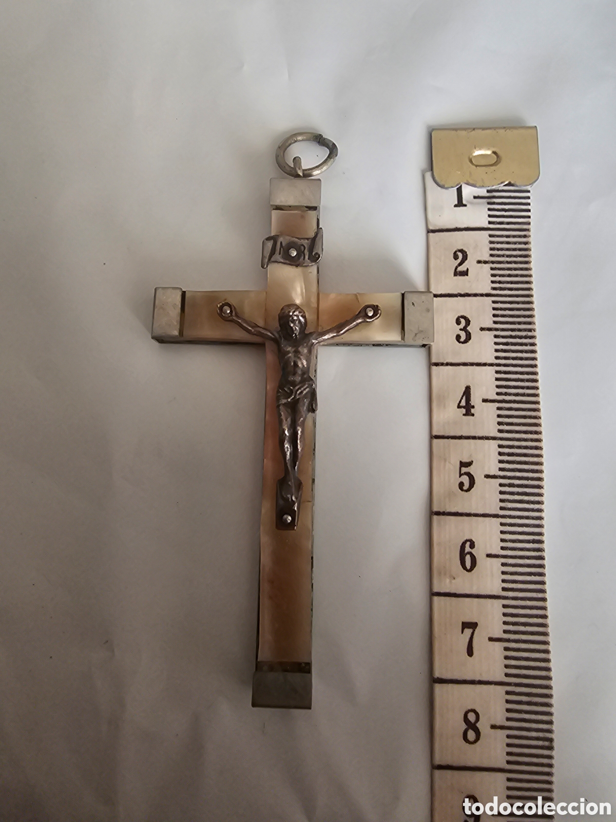 Antig&uuml;edades: CRUZ ANTIGUA EN NACAR 7CM - Foto 1