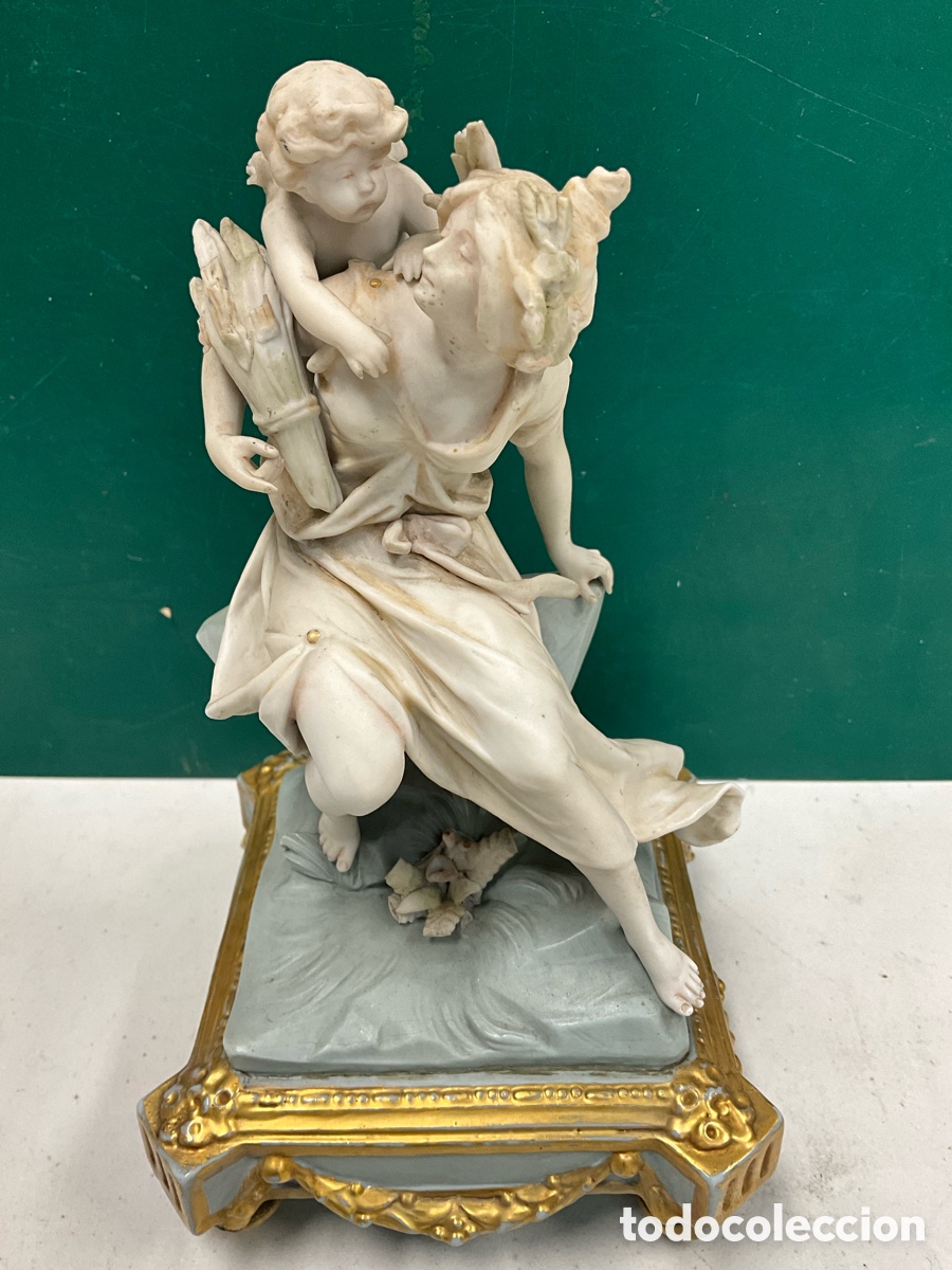 Antiquit&auml;ten: PORCELANA FIGURA FEMENINA CON ESPIGAS Y ANGEL EN LA ESPALDA