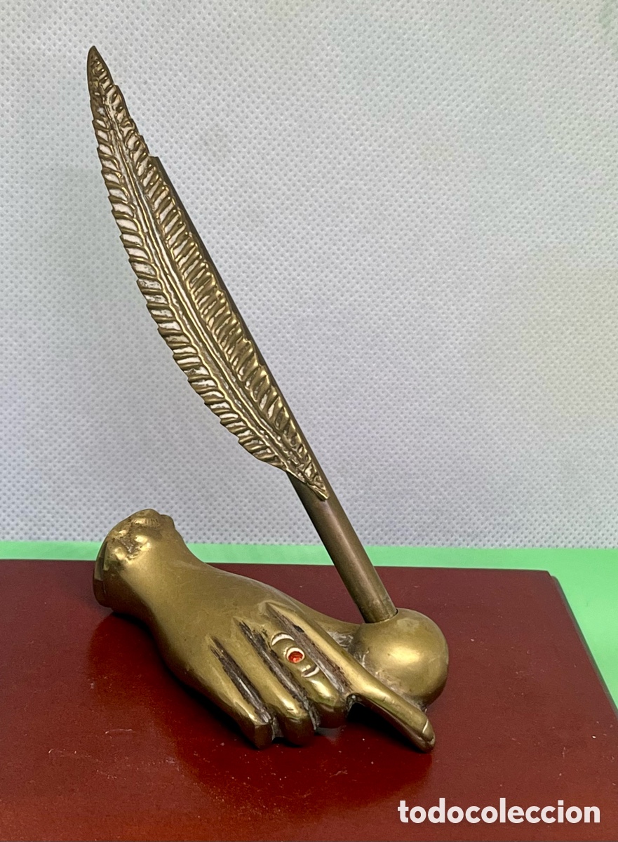 Antig&uuml;edades: &ldquo; MANO CON PLUMA &ldquo; DE BRONCE ANTIGUA - Foto 7