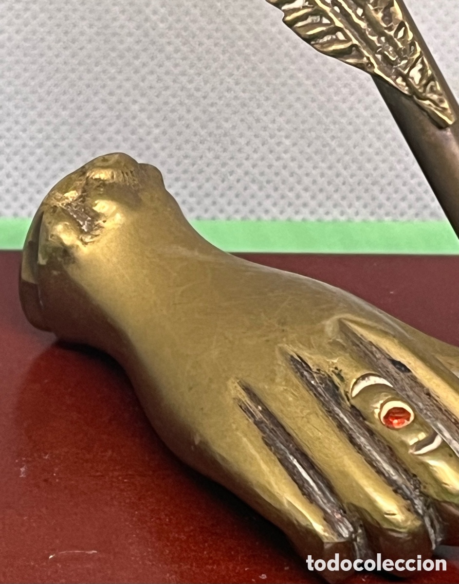 Antig&uuml;edades: &ldquo; MANO CON PLUMA &ldquo; DE BRONCE ANTIGUA - Foto 9