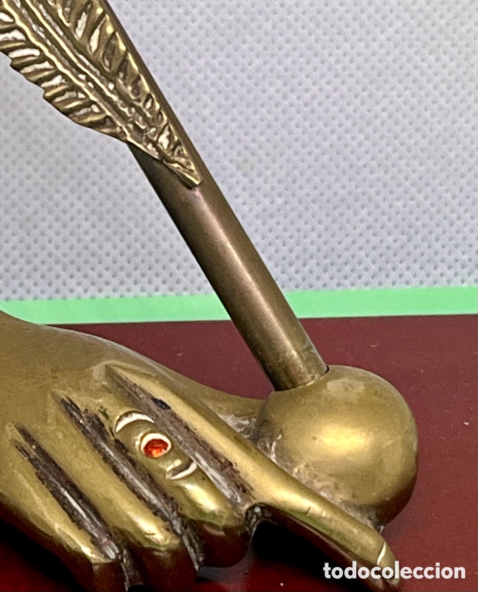 Antig&uuml;edades: &ldquo; MANO CON PLUMA &ldquo; DE BRONCE ANTIGUA - Foto 11