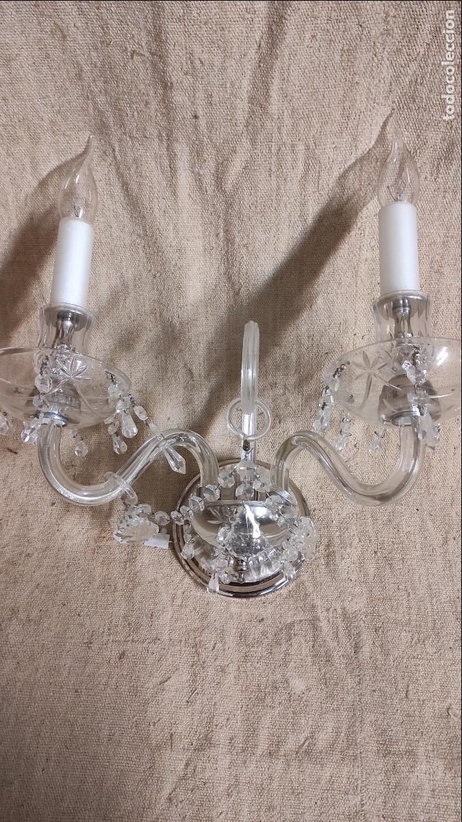 Antig&uuml;edades: aplique de cristal dos luces - Foto 1