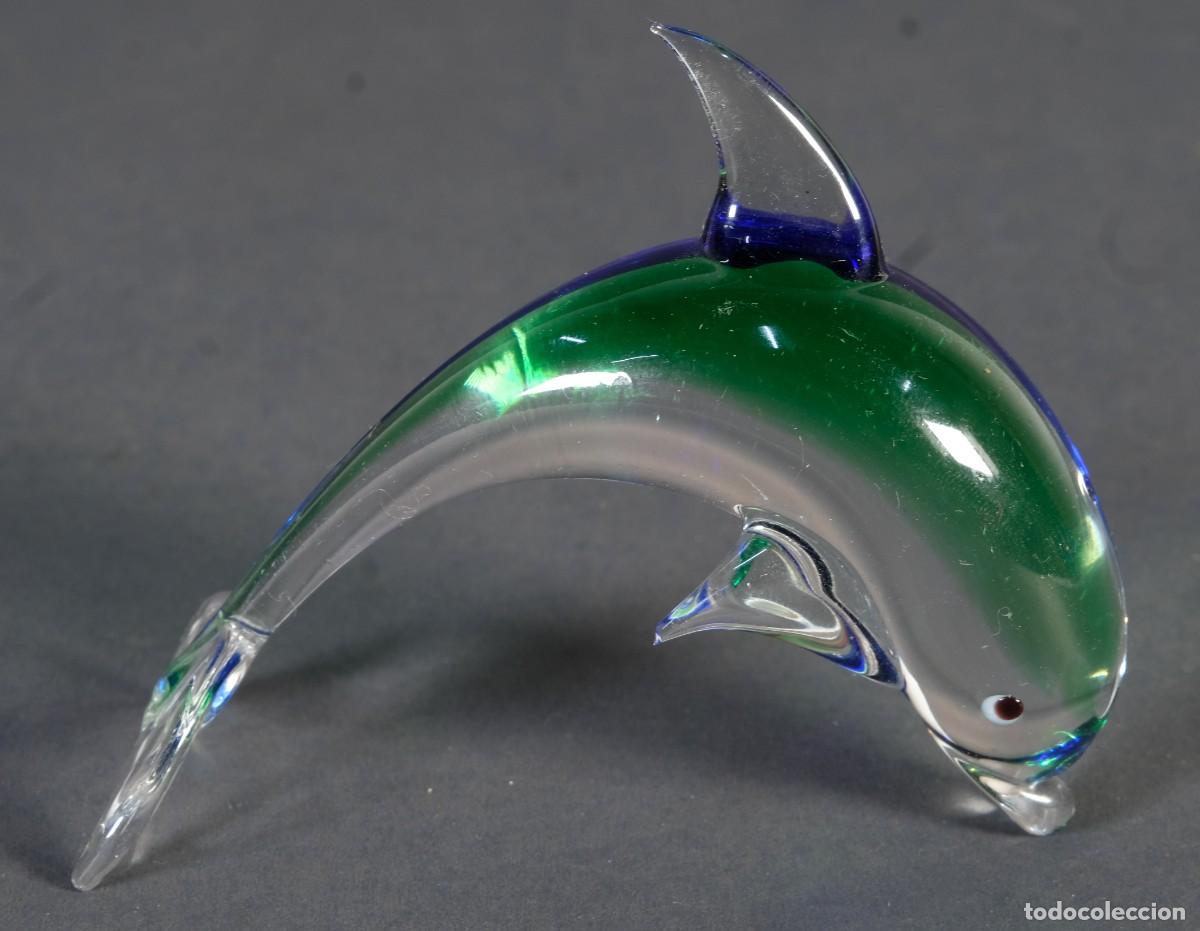 Antig&uuml;edades: Figura de delf&iacute;n en cristal de Murano - Foto 1