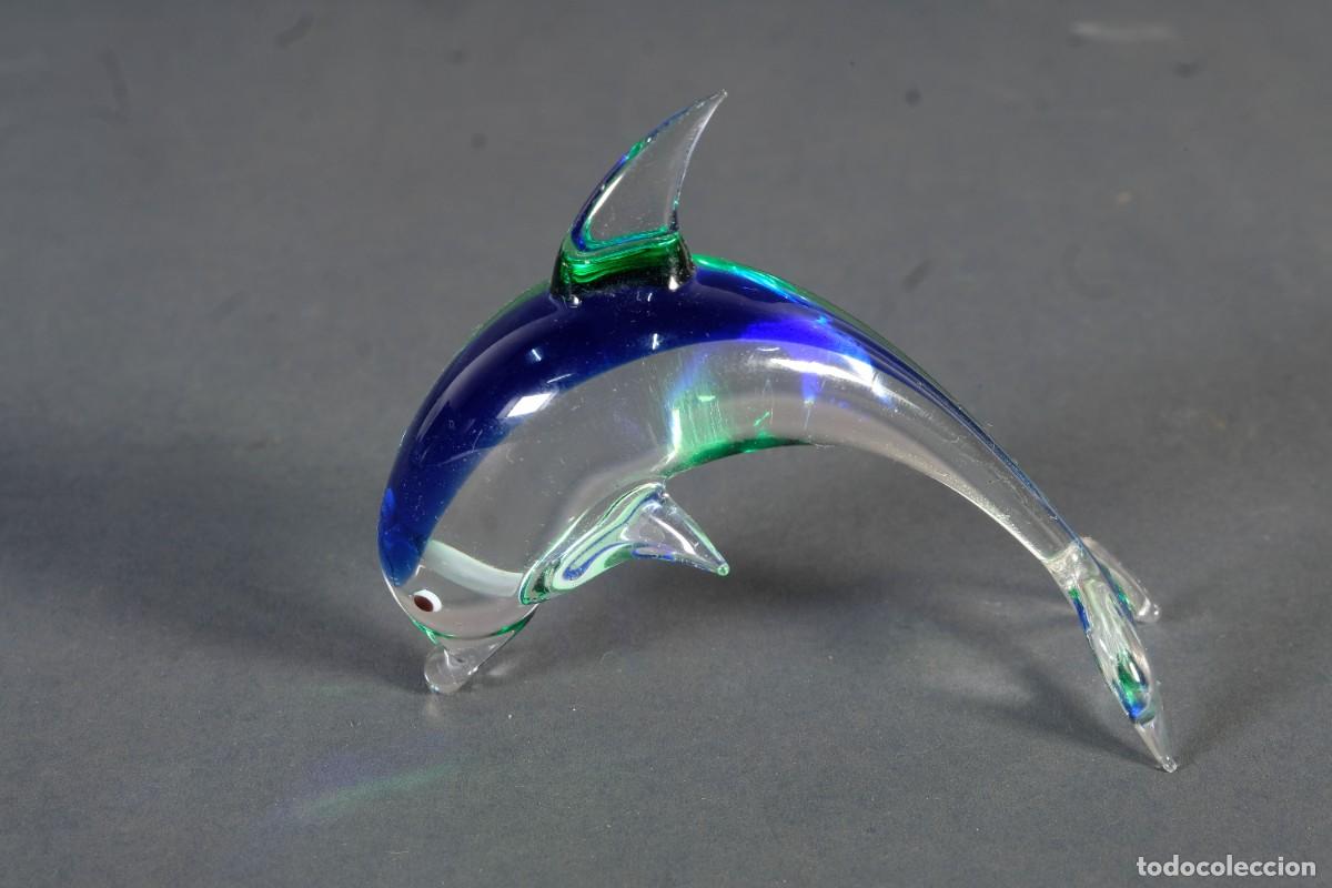Antig&uuml;edades: Figura de delf&iacute;n en cristal de Murano - Foto 2