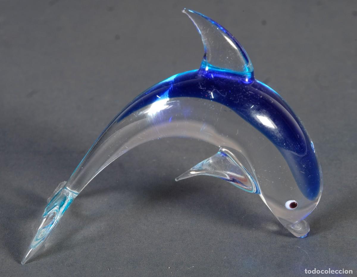 Antig&uuml;edades: Figura de delf&iacute;n en cristal de Murano - Foto 1