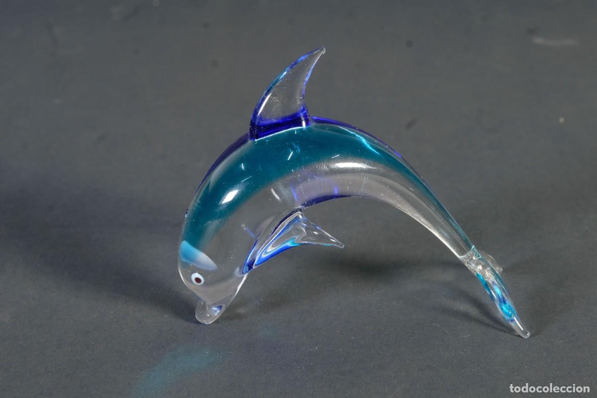 Antig&uuml;edades: Figura de delf&iacute;n en cristal de Murano - Foto 2