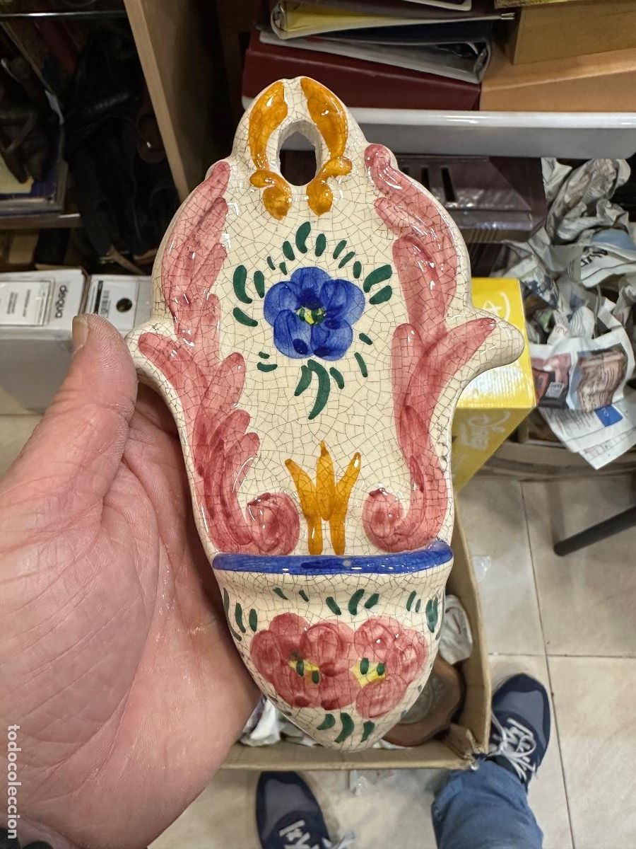 Antig&uuml;edades: Bonito benditera porcelana esmaltada - Foto 1