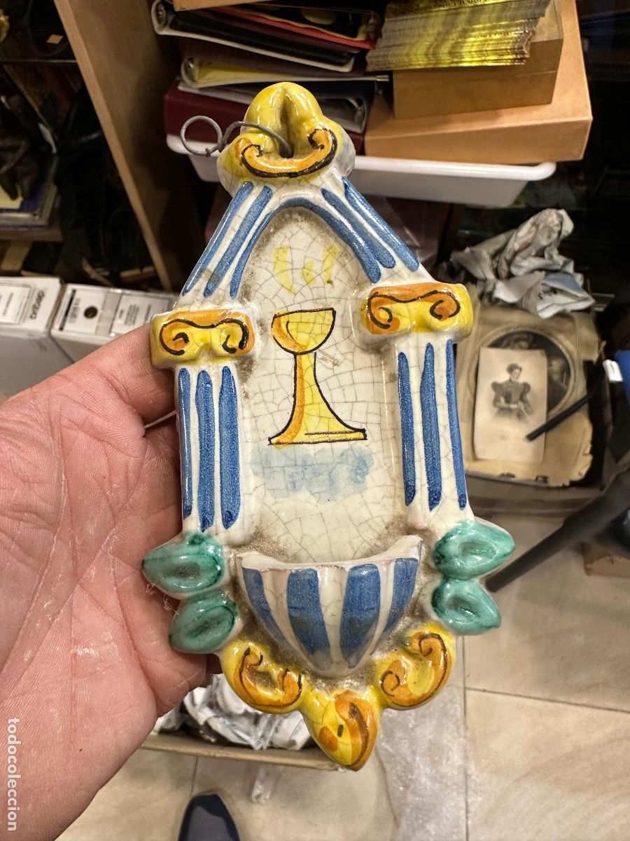 Antig&uuml;edades: Bonito benditera porcelana esmaltada - Foto 2