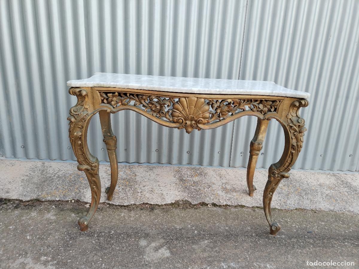 Antig&uuml;edades: antigua consola de madera dorada - Foto 3