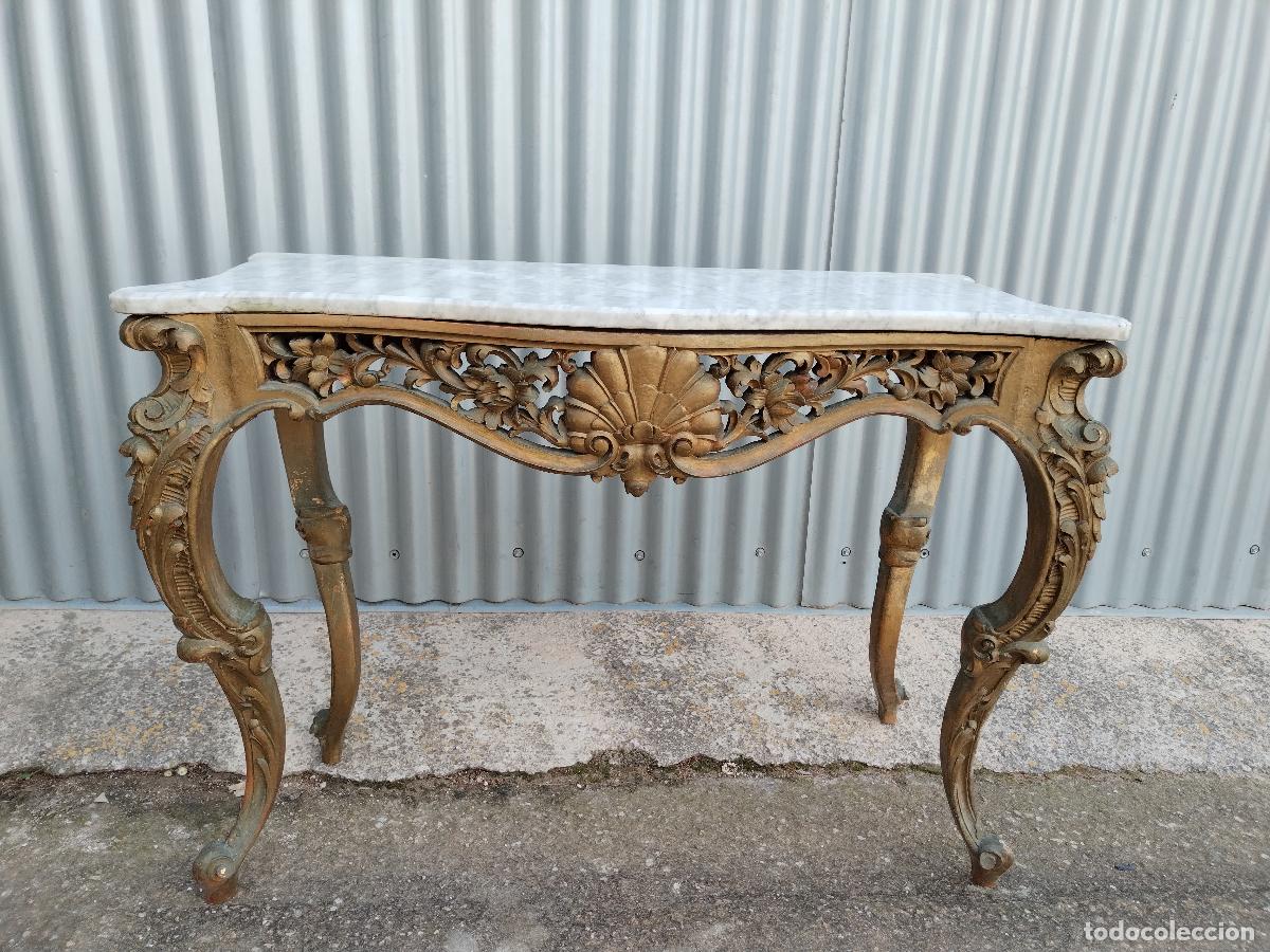 Antig&uuml;edades: antigua consola de madera dorada - Foto 7