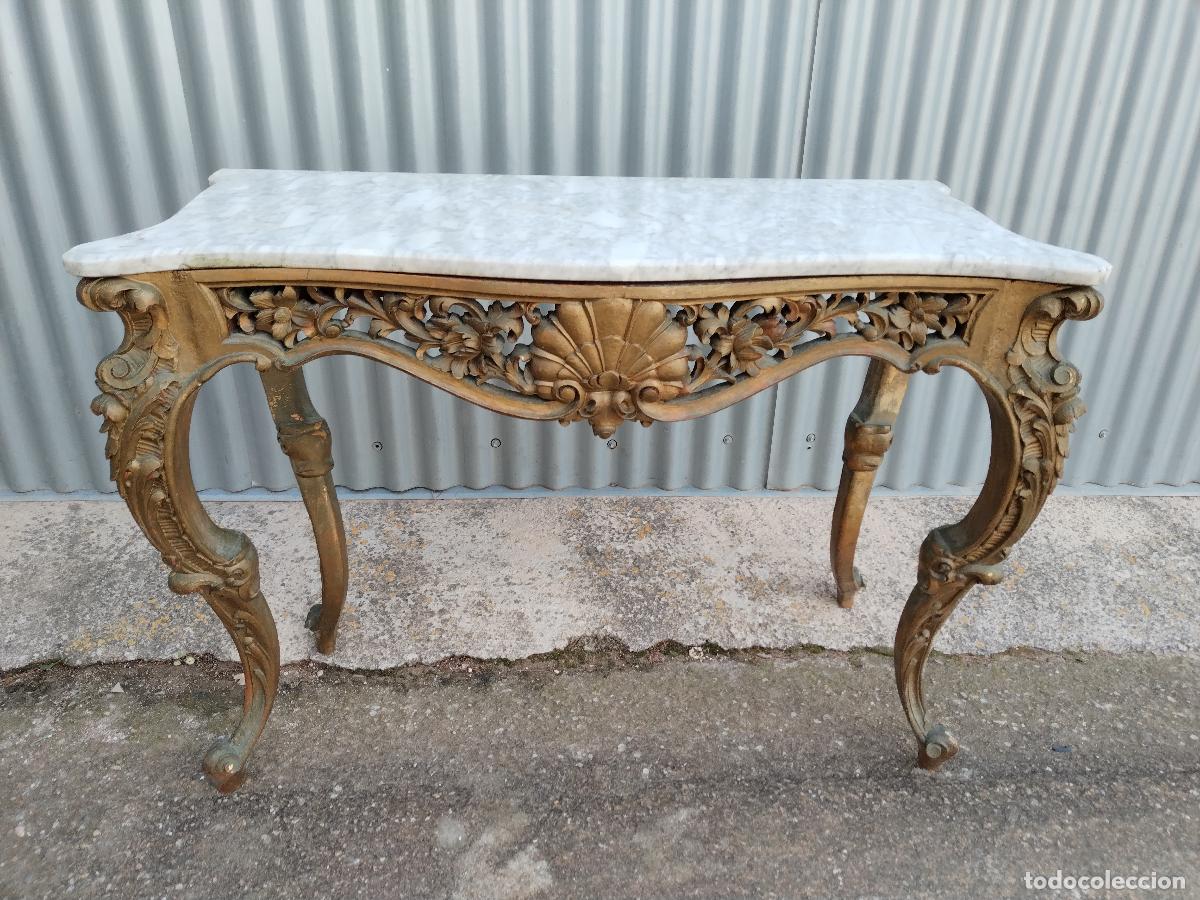 Antig&uuml;edades: antigua consola de madera dorada - Foto 1