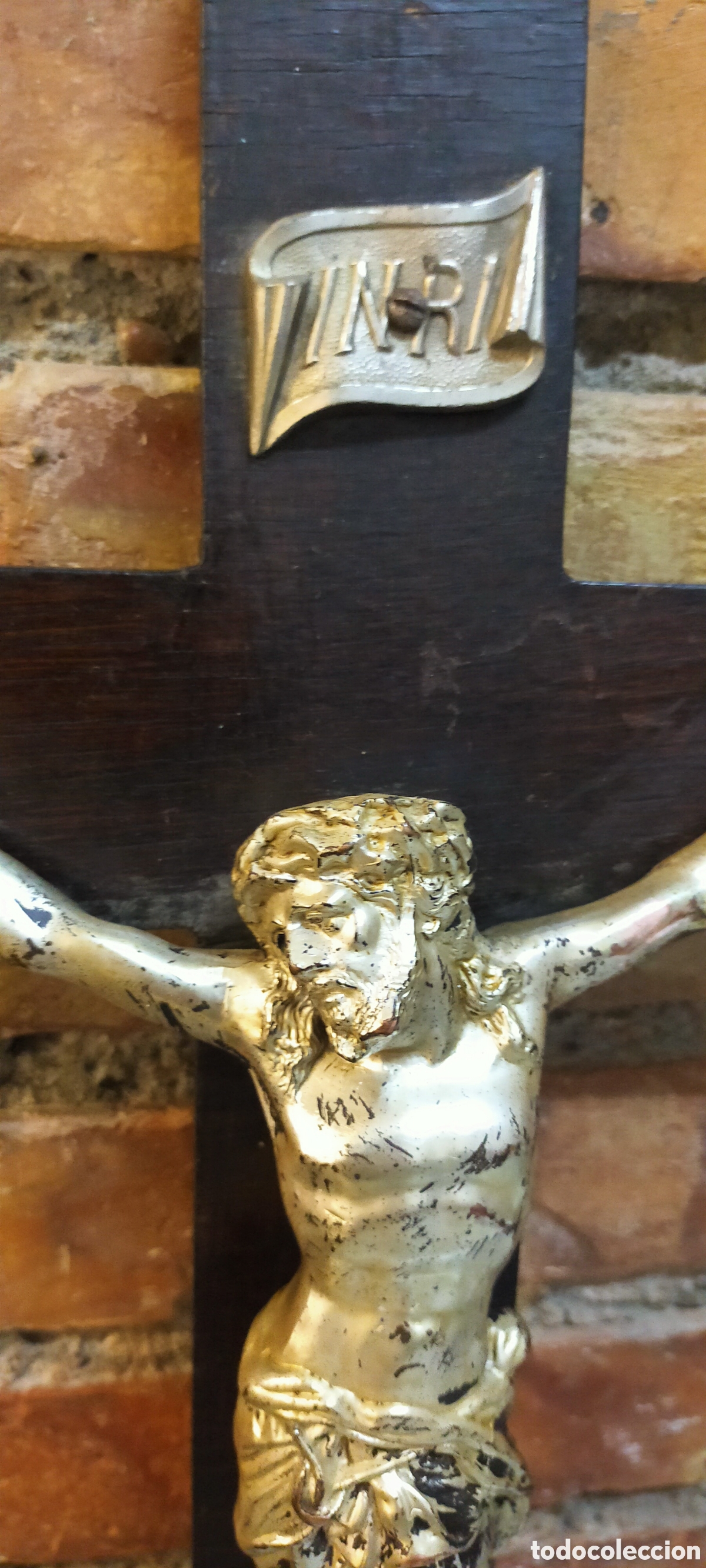 Antig&uuml;edades: Cruz de pared metal y madera - Foto 7
