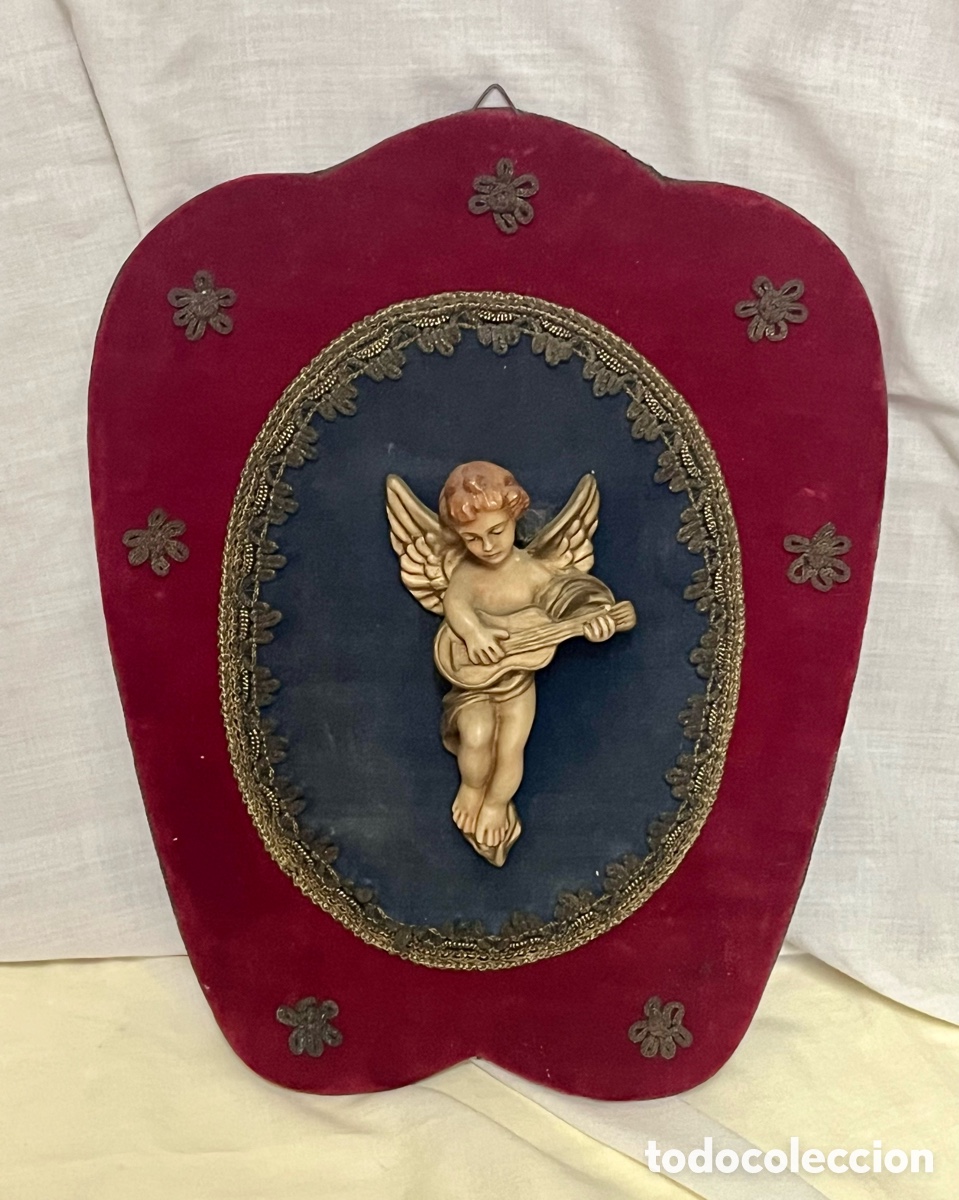 Antig&uuml;edades: CUADRO CON &Aacute;NGEL , muy antiguo - Foto 1