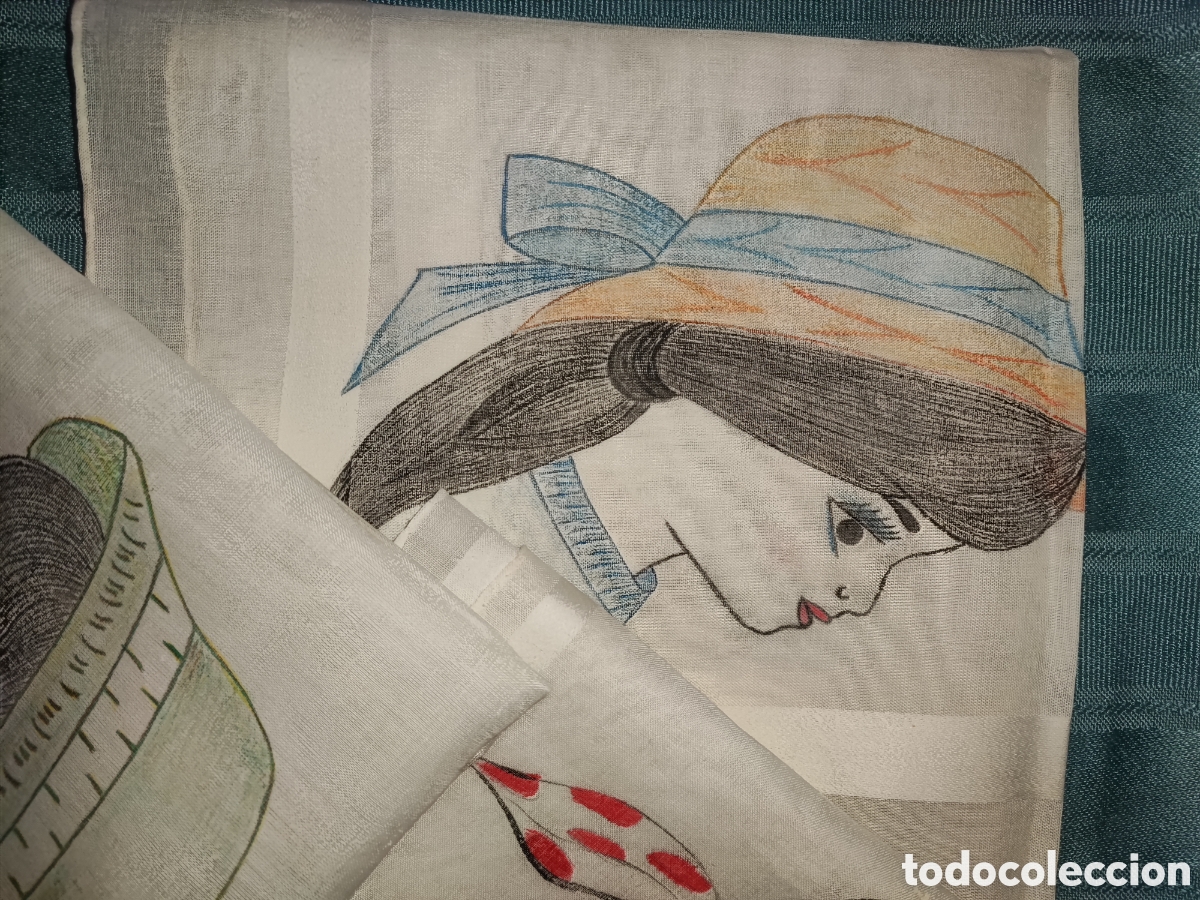 Antig&uuml;edades: 3 pa&ntilde;uelos de bolsillo pintados. - Foto 2