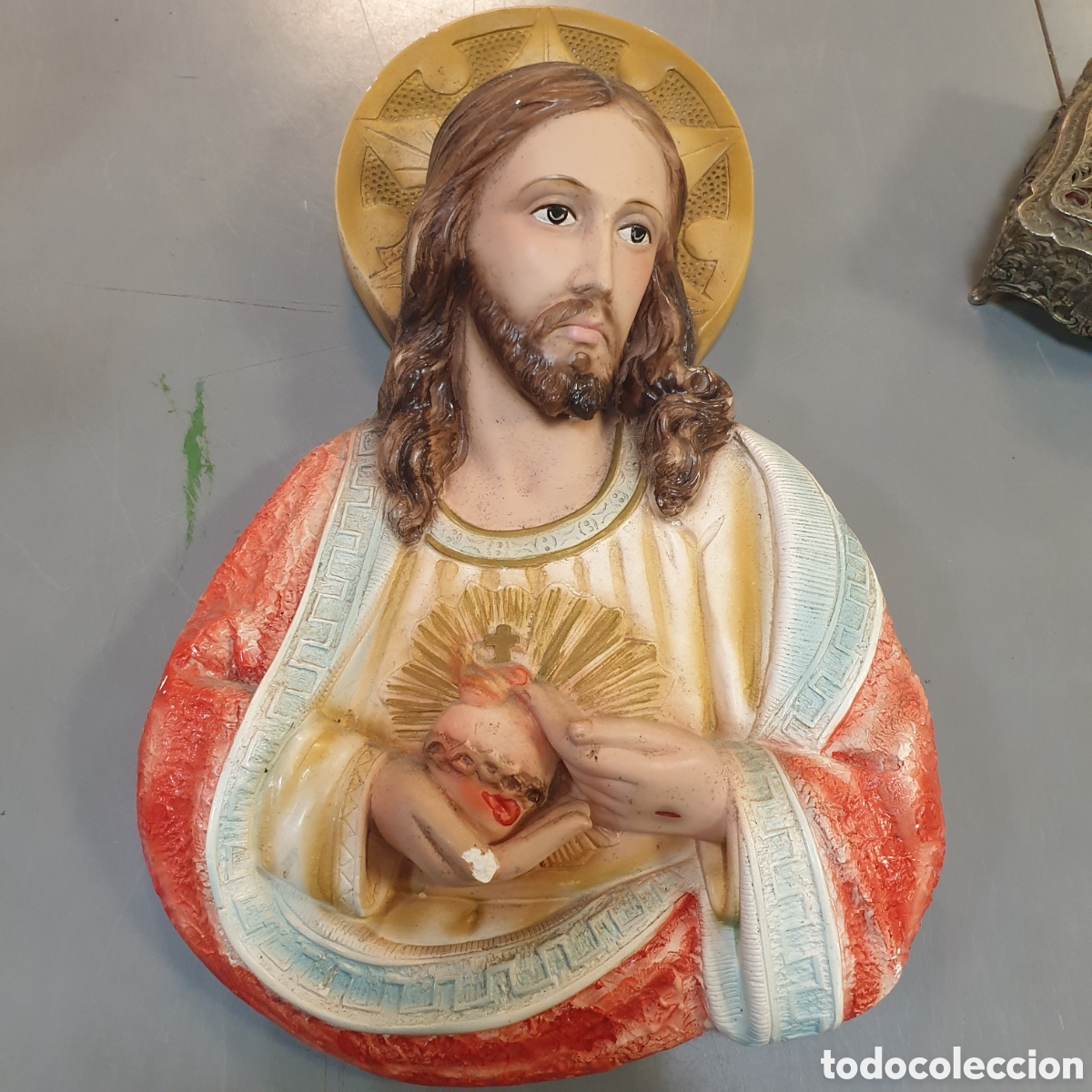Antig&uuml;edades: Sagrado Coraz&oacute;n escayola 34cm - Foto 1