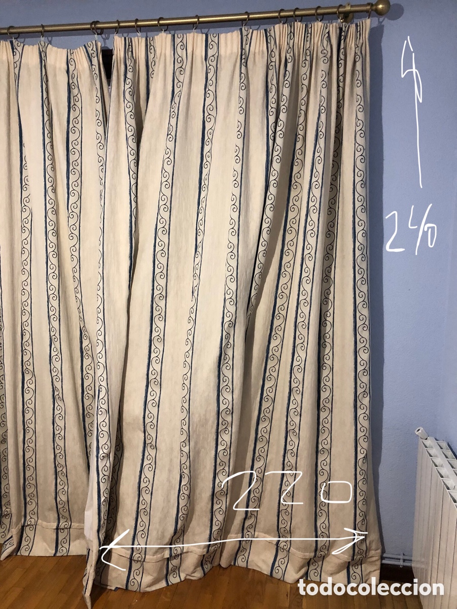 Antig&uuml;edades: JUEGO DE CORTINAS DE ALGOD&Oacute;N ELEGANTE - Foto 5