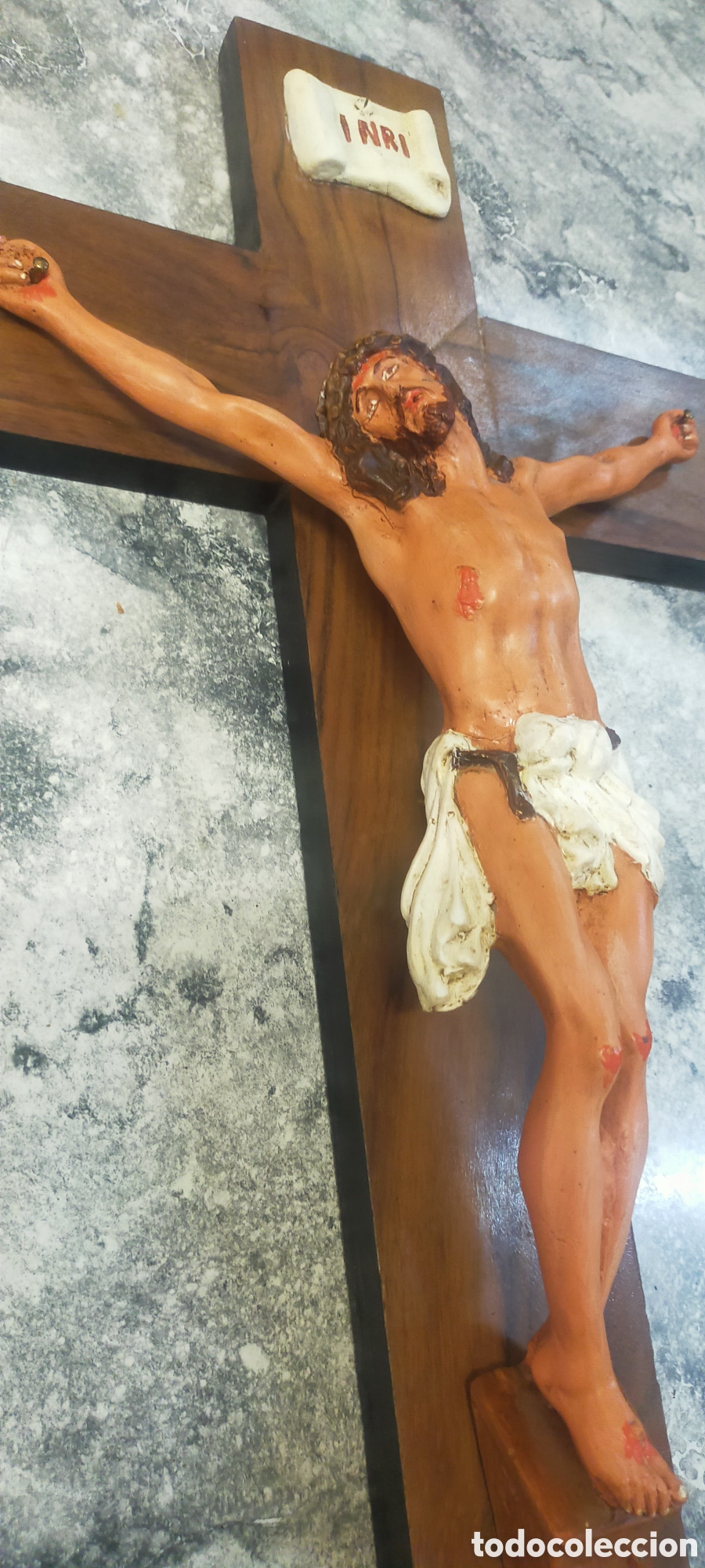 Antig&uuml;edades: Crucifijo madera y estuco pintado - Foto 14