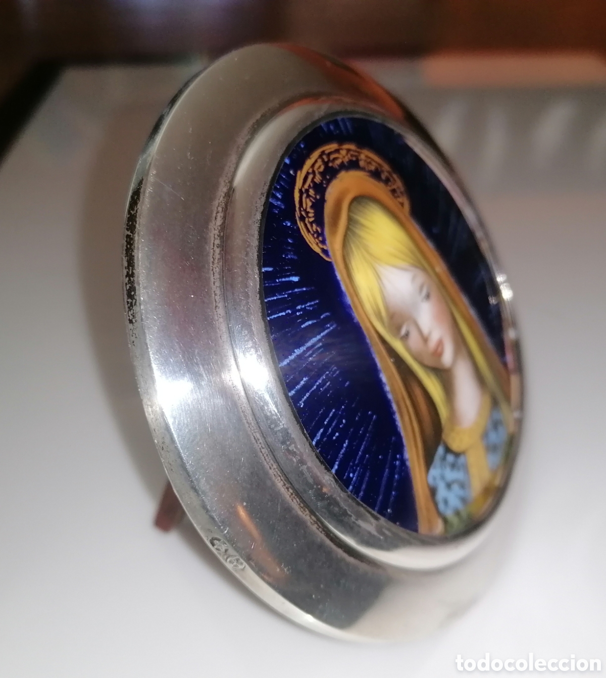 Antig&uuml;edades: Virgen esmaltada con marco de plata contrastada - Foto 2