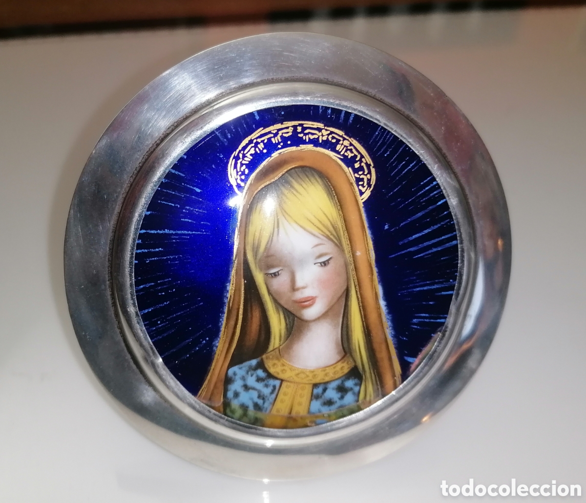 Antig&uuml;edades: Virgen esmaltada con marco de plata contrastada - Foto 1