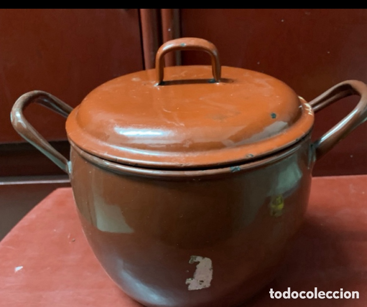 Antig&uuml;edades: Antigua olla esmaltada - Foto 1