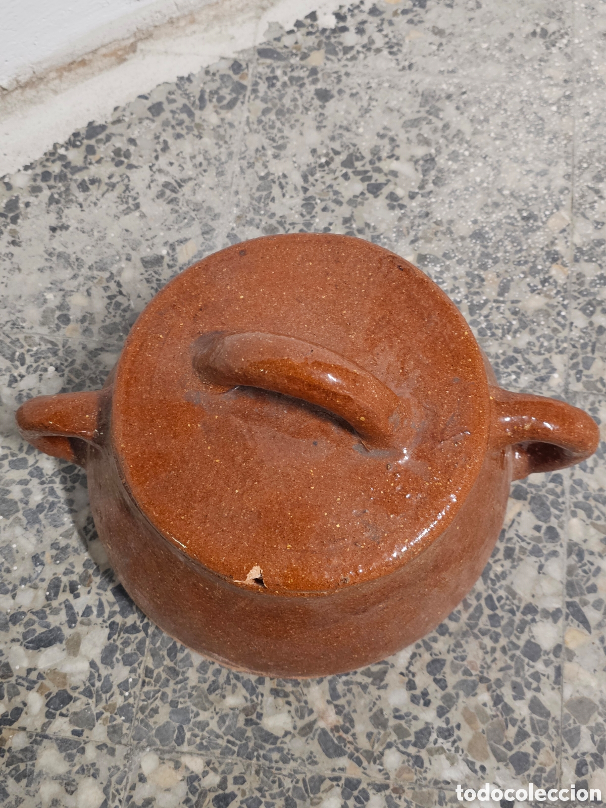 Antig&uuml;edades: Fant&aacute;stica olla de barro vidriada, con tapadora. - Foto 2